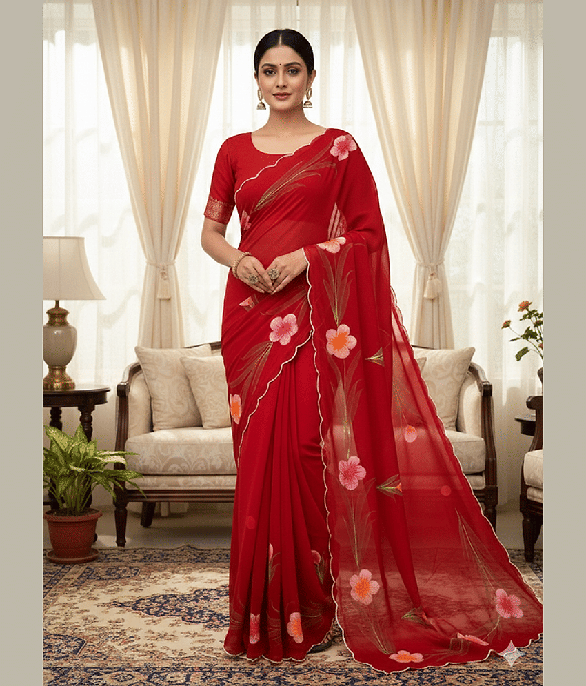 ofline selection Georgette Printed Regular Saree With Unstitched Blouse Piece ( Lavender )