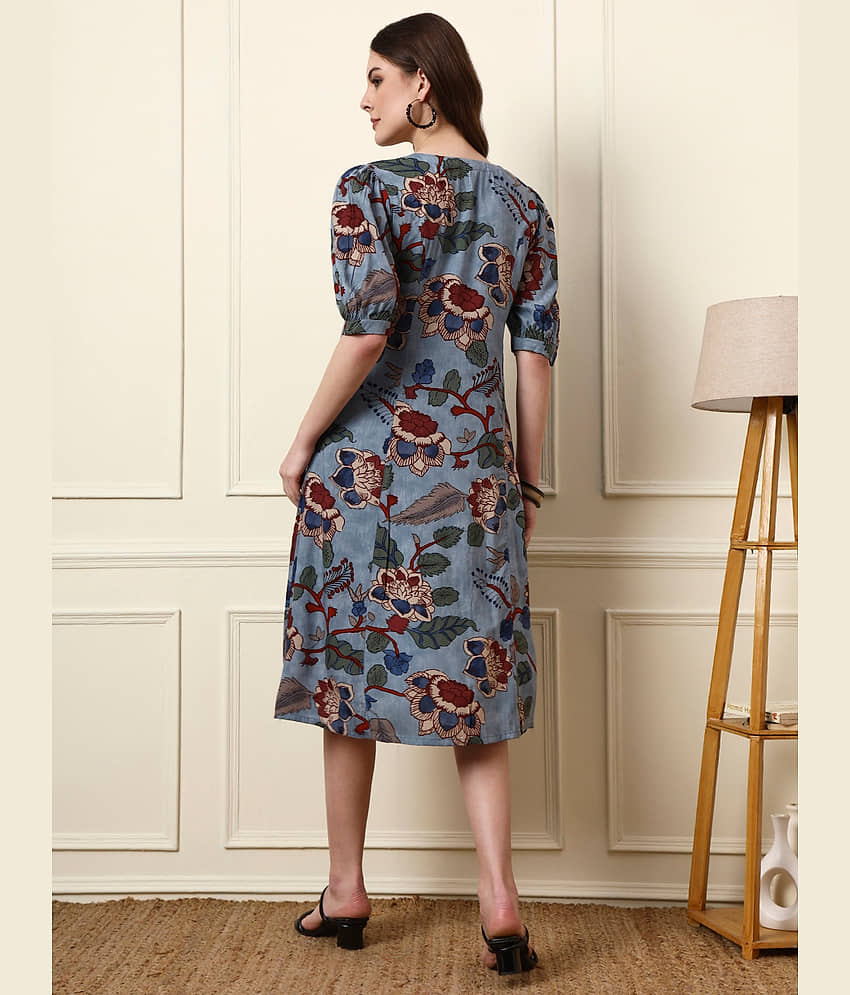 Divena Women Viscose Rayon Printed Fit & Flare Dress ( Blue ) view 2