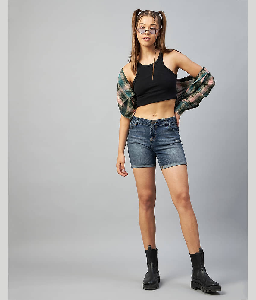 Chimpaaanzee Women Checks Viscose Shirt ( Green ) view 2