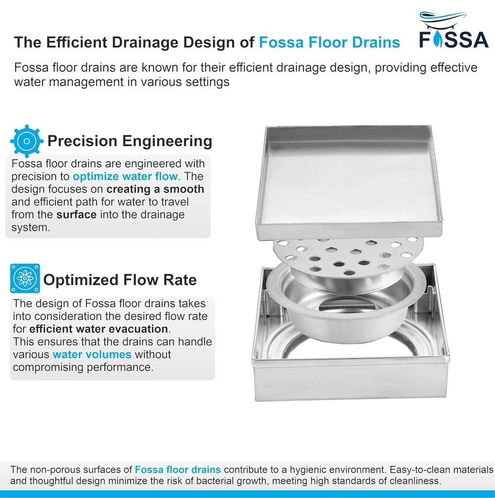 Marble Floor Drain (5 x 5 Inches) 304-Grade Stainlees Steel view 2