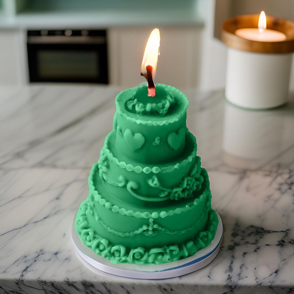 SS Enterprise Organic Soy Wax Cake Shape Designer Candle, Scented Aromatic Fragrance, Smoke-Free, Birthday Candle, Pack of 1, Green view 2