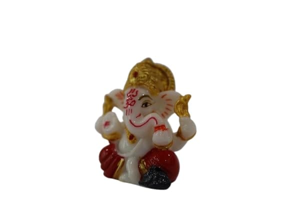 TULIP Traditional Artisians' Upliftment Livelihood Program Lord Ganesha Decorative Idol, White and Red with Gold Crown, Small Religious Statue... view 2