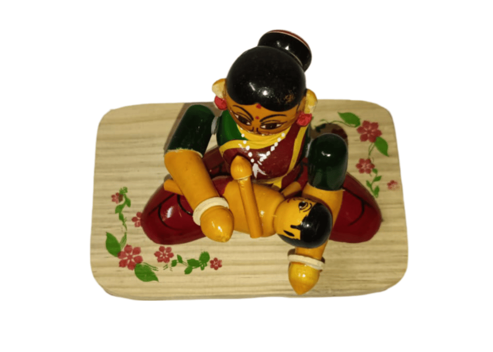 Wooden Mother and Child Toy | Handmade Indian Bobblehead | Fair Trade & Eco-Friendly view 2