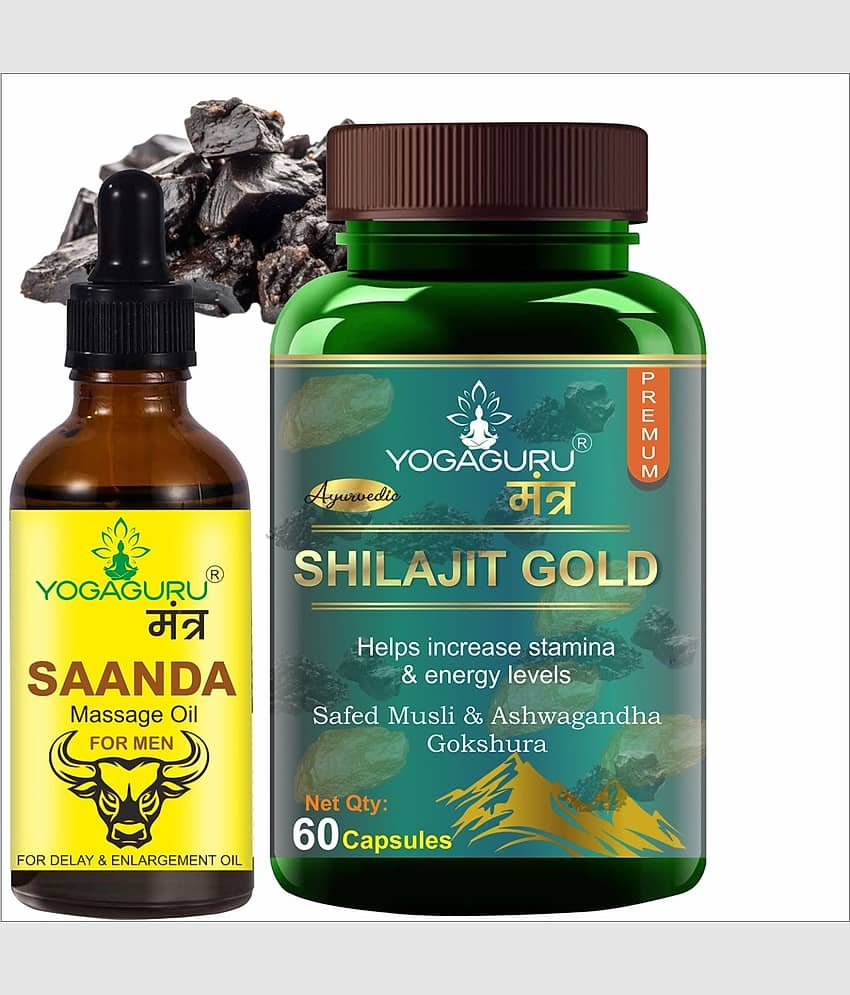 Pure Natural & Herbal Shilajit Gold Capsules - 60 Capsules, 500MG - Natural Energy Booster With Massage oil 30ml