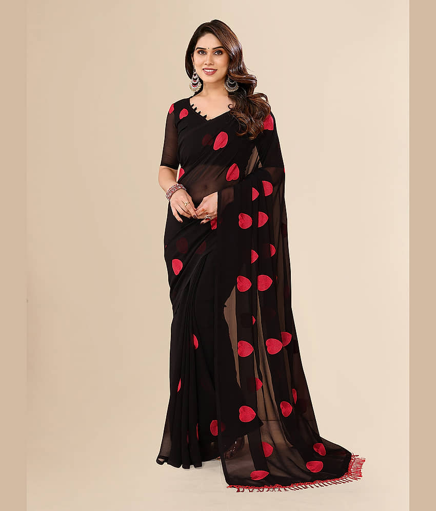 ANAND SAREES Georgette Embroidered Saree With Unstitched Blouse Piece ( Black ) view 2
