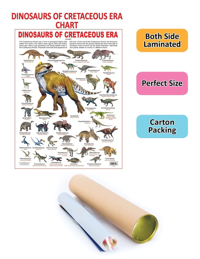 Dinosaurs of Cretaceous Era Educational Wall Chart For Kids - Both Side Hard Laminated (Size 48 x 73 cm) [Wall Chart] Dreamland Publications view 2