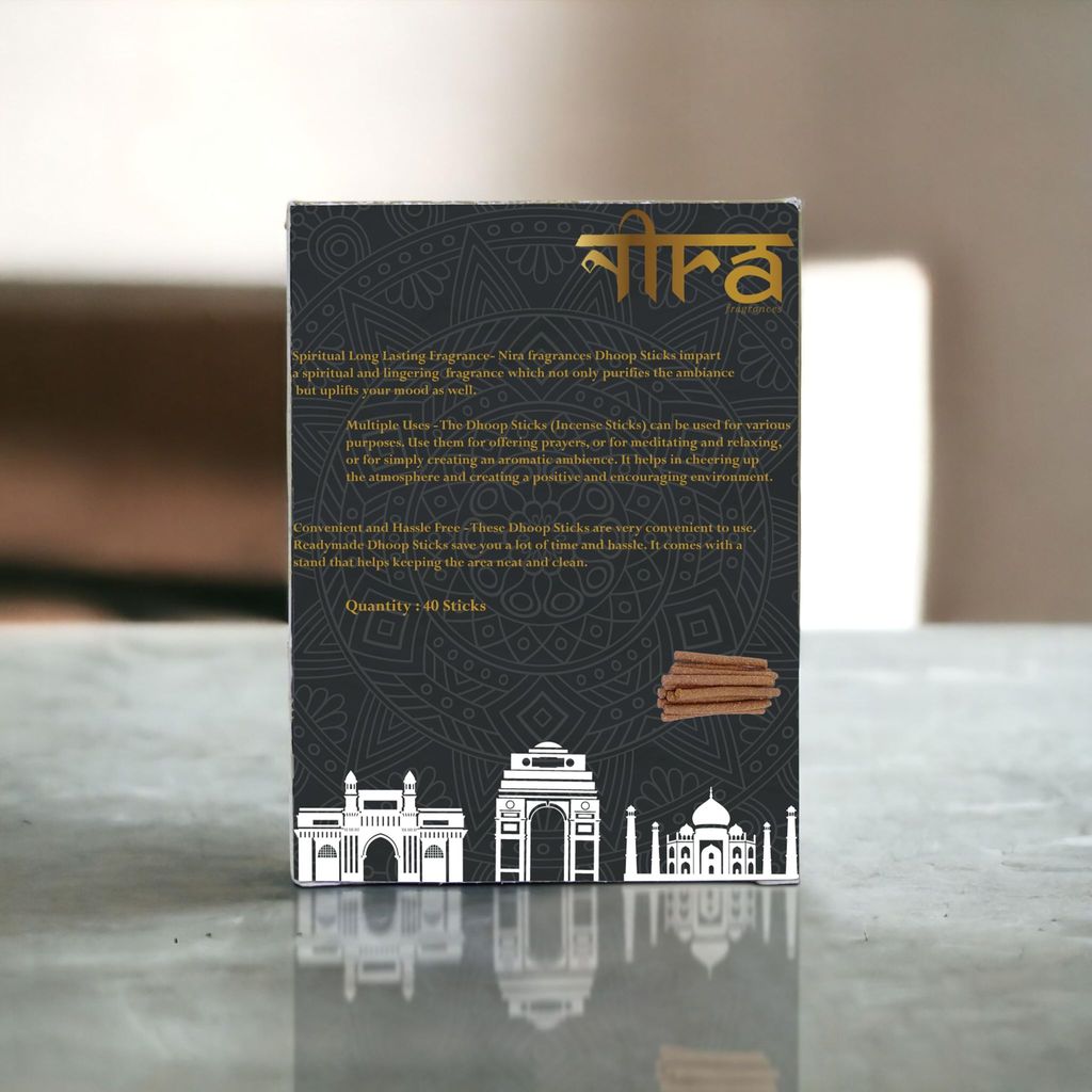 NIRA Fragrances Natural & Organic Sandalwood Long Lasting Fragrance Cow Dung Dhoop Sticks for Pooja 120 Pices Bambooless charcoal free Incense Sticks for Ideal for Prayers Free Dhup Stick Stand view 2
