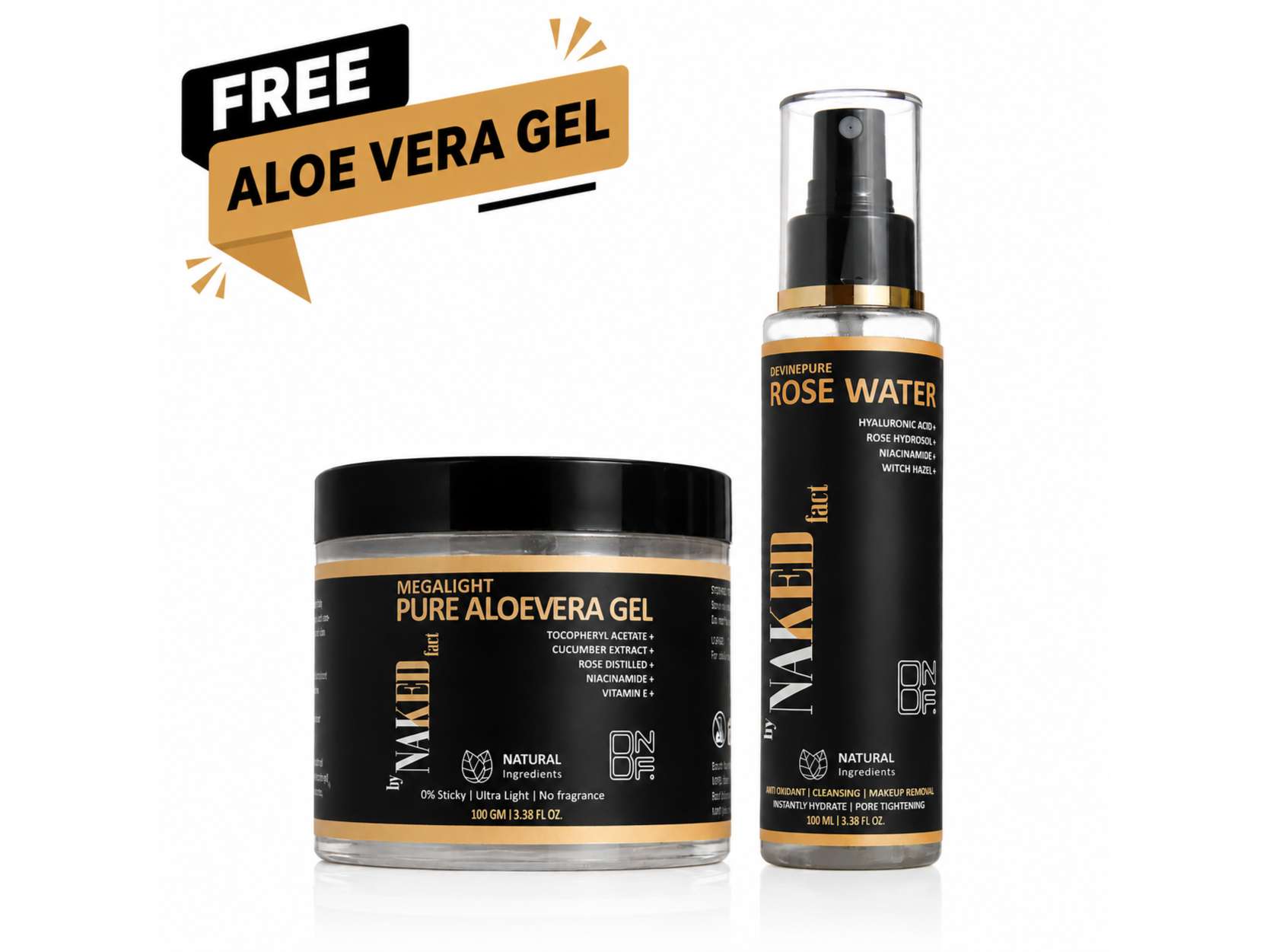 By NAKED fact Devinepure Rose Water- 100 ML ( Free Megalight Pure Aloevera Gel- 100gm) (BUY 1 GET 1 FREE)