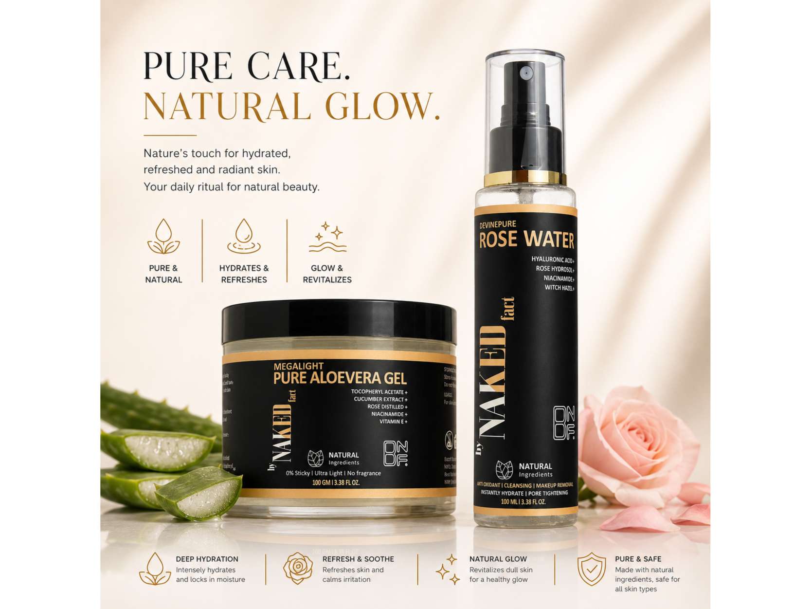 By NAKED fact Devinepure Rose Water- 100 ML ( Free Megalight Pure Aloevera Gel- 100gm) (BUY 1 GET 1 FREE) view 2