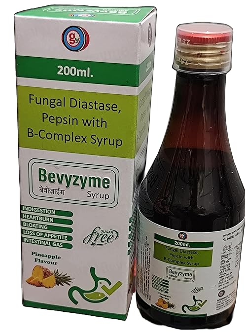 Bevyzyme Syrup 200ml : Digestive Enzyme Syrup for Improved Digestion, Bloating, Gas Relief & Appetite Boost (Extra Large)