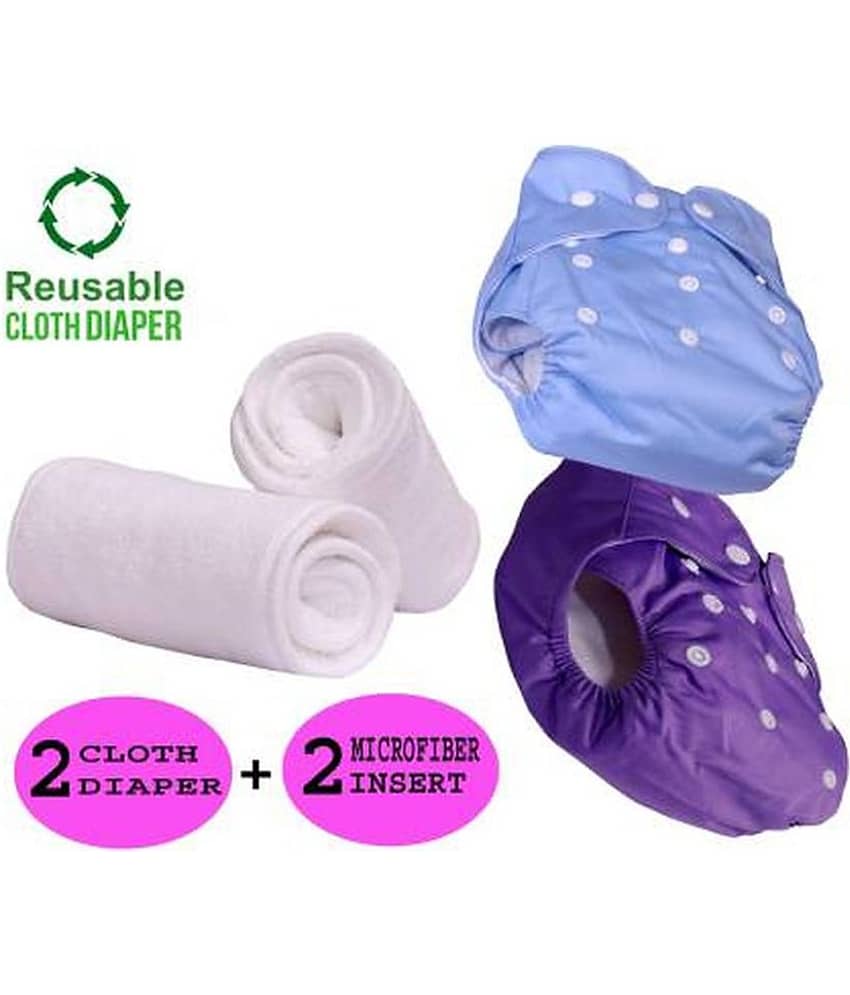 Aurapuro Combo of Reusable Baby Washable Cloth Diaper Nappies with 5 Layered Baby Insert Pads (Set of 2)(Multi- Colour) (Assorted Colours)