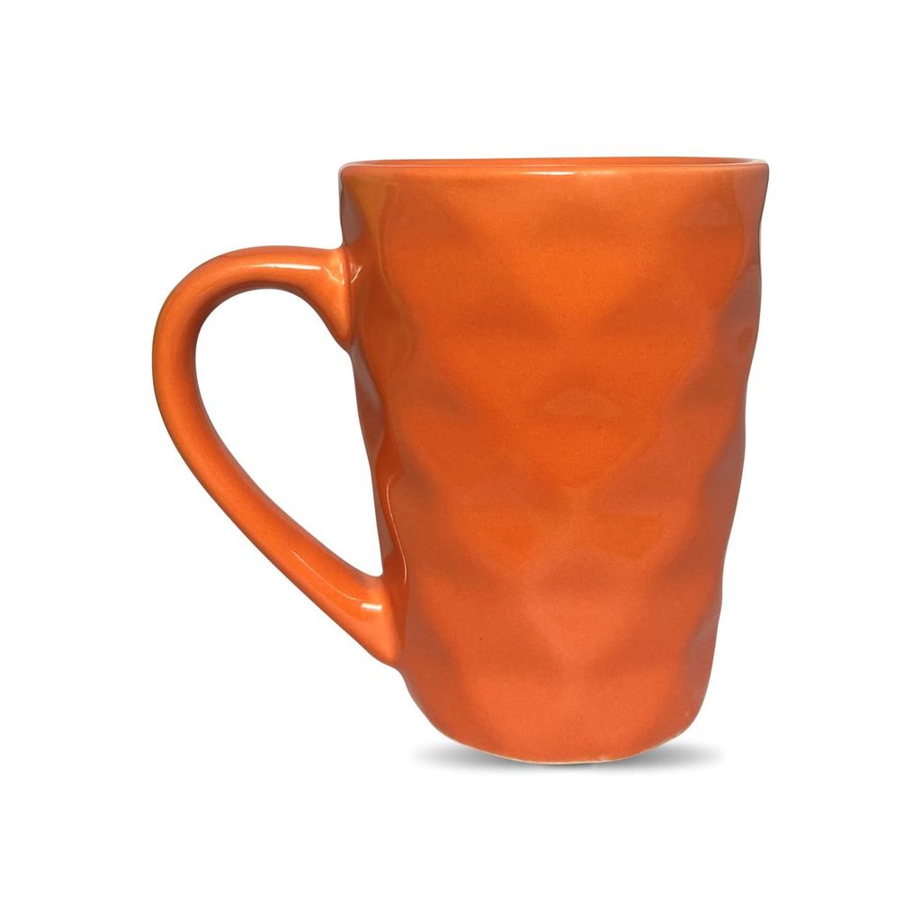 Ceramic Dining Matte Orange Diamond Shaped Coffee Mugs Set of 2 view 2