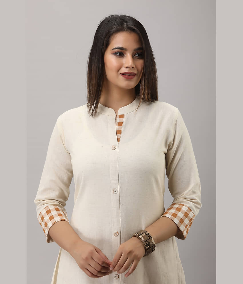 MAUKA Cotton Checks Kurti With Palazzo Women's Stitched Salwar Suit - White ( Pack of 1 ) view 2