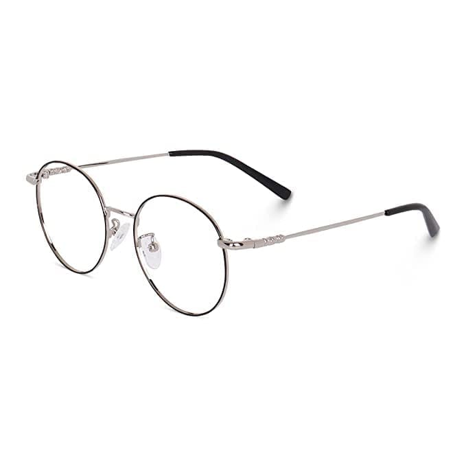 Jodykoes Elegant Looking Blu Light Protection Anti Glare Metal Round Frame Spectacle Eyeglasses Eyewear (Black & Silver) view 2