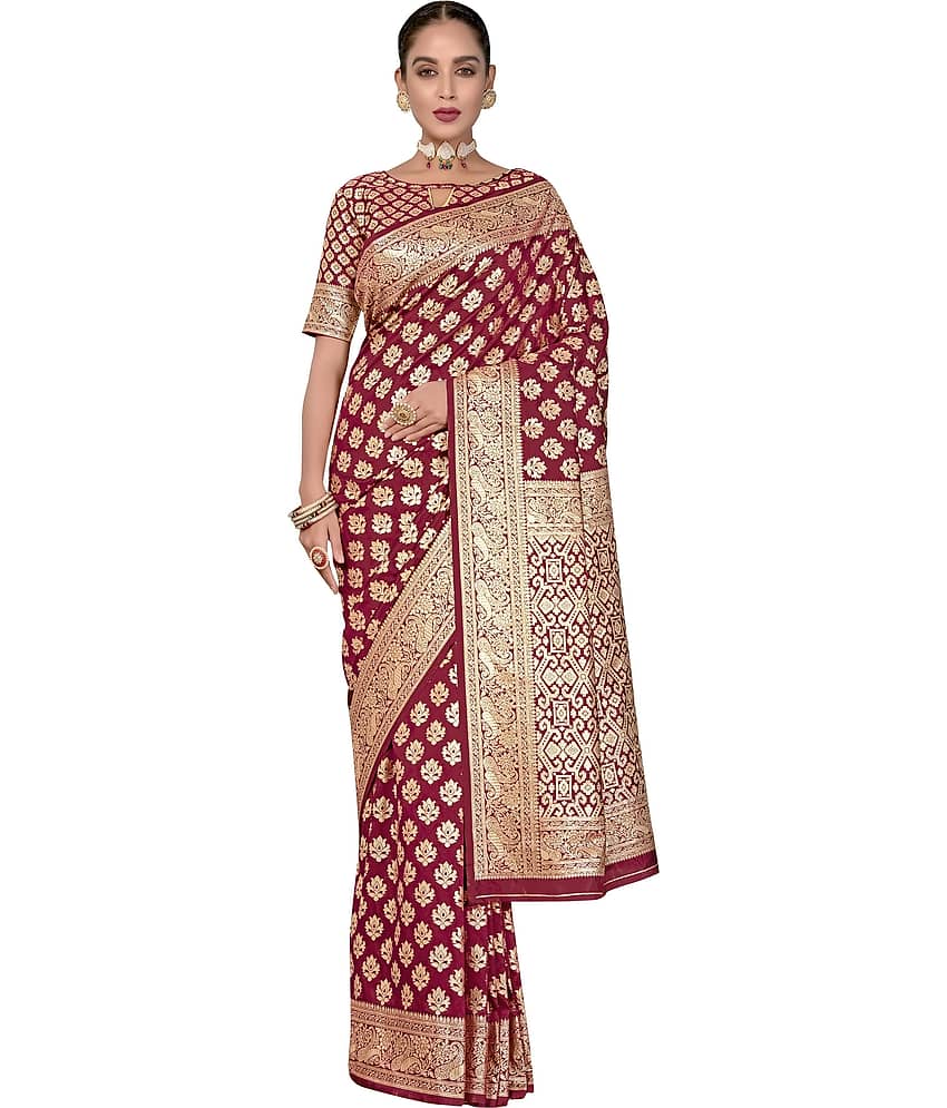 Sariya Jacquard Woven Saree With Unstitched Blouse Piece ( Maroon ) view 2