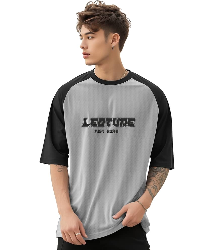 Leotude Men Cotton Blend Oversized Fit Printed T-Shirt ( Grey )