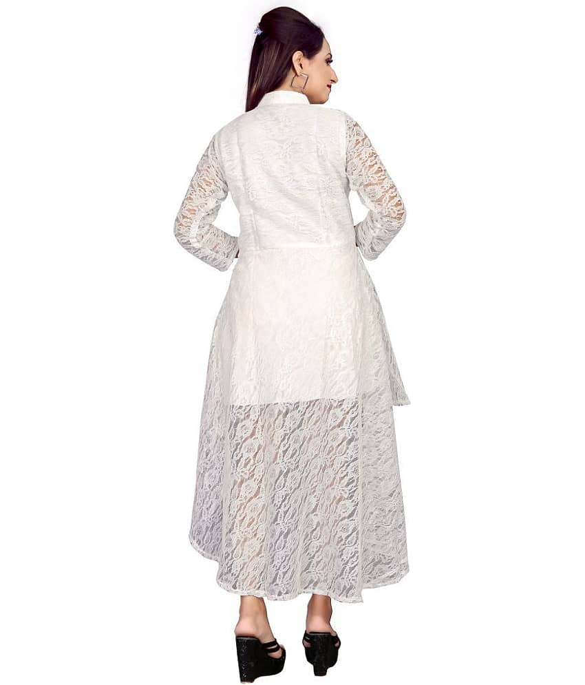Hemang Fashion Women Net Self Design Asymmetric Dress ( White ) view 2