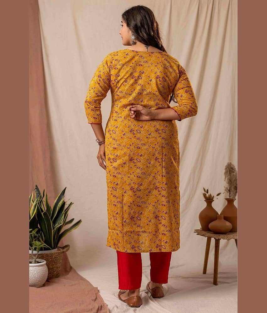 AMTHI Women Cotton Self Design A-line Kurti ( Yellow ) view 2