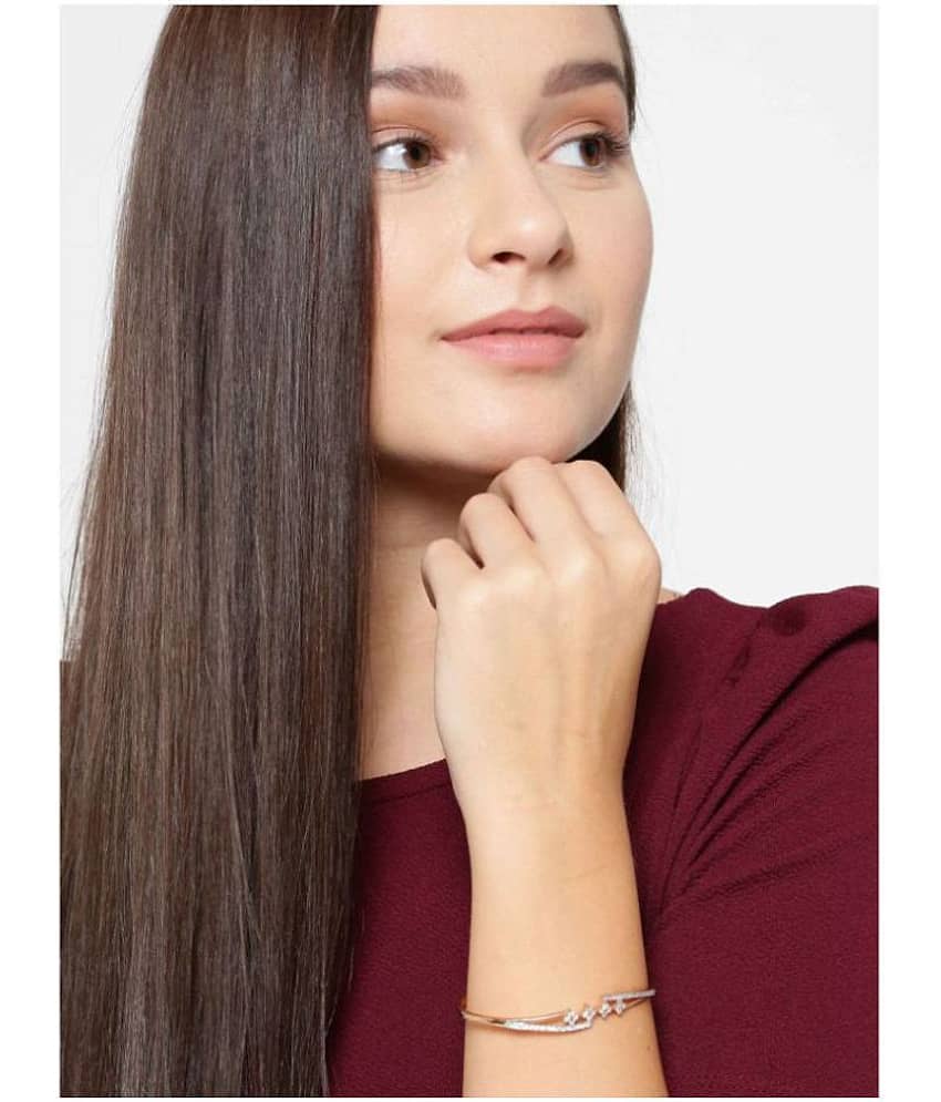 Prita American Diamond Rose-Gold Plated Bangle Style Bracelet for Women and Girls view 2