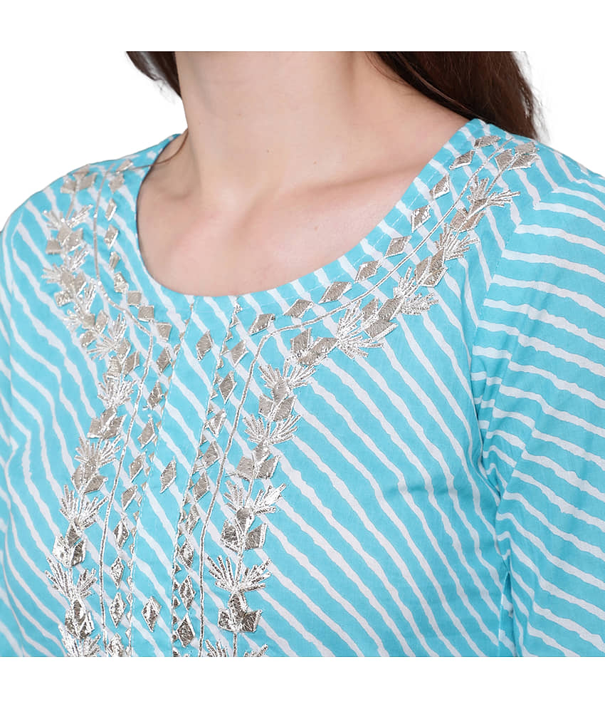 Antaran Cotton Embroidered Straight Women's Kurti - Blue ( Pack of 1 ) view 2