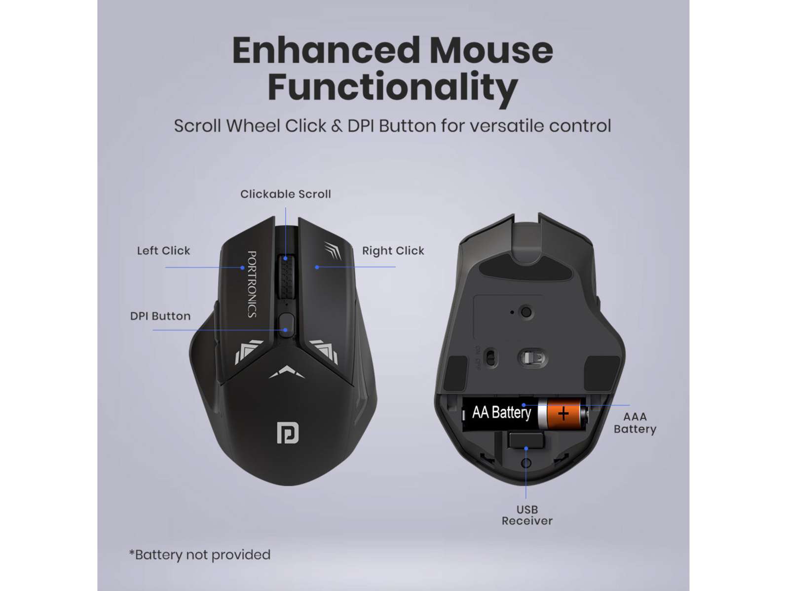 Portronics Key9 Combo Wireless Receiver, Noise-free Typing, Ergonomic Mouse, Adjustable DPI view 2