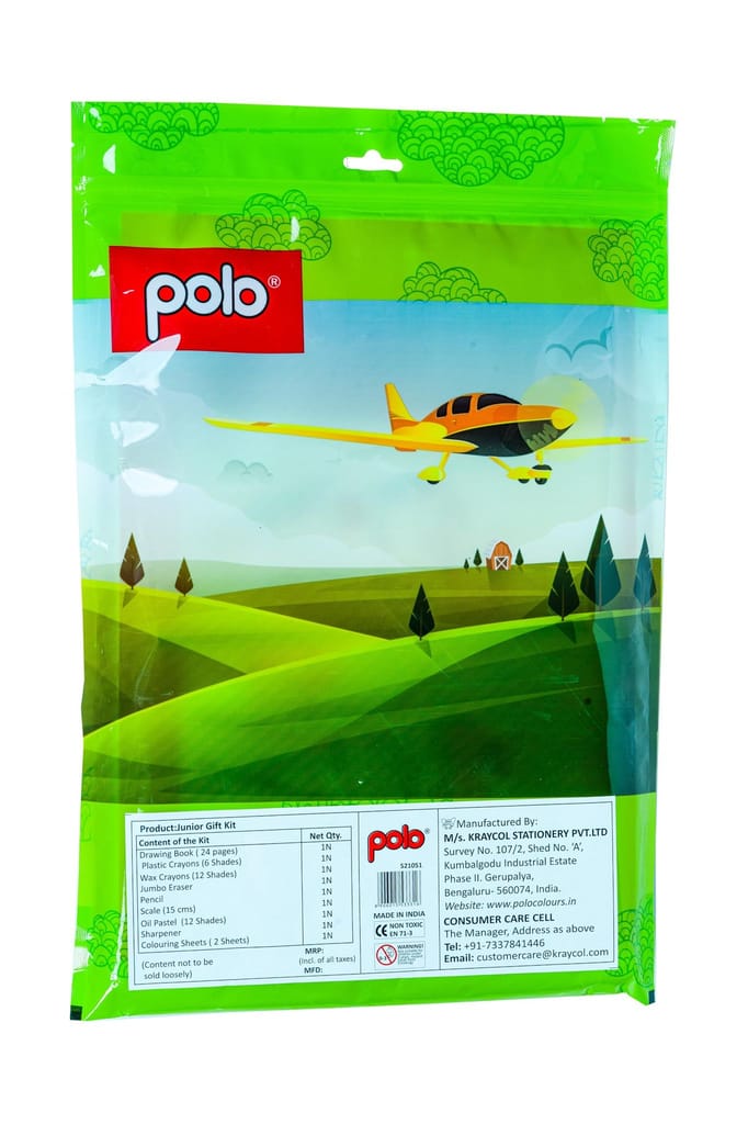 polo Junior Art Kit - Complete Drawing & Coloring Set with Oil Pastels, Wax Crayons, Plastic Crayons, Sharpener, Eraser, Ruler & Drawing Sheets for Kids view 2