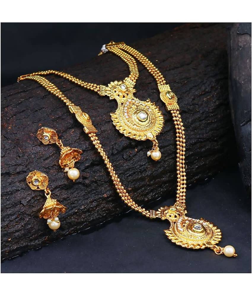 Sukkhi Alloy Golden Long Haram Traditional 18kt Gold Plated Necklaces Set view 2