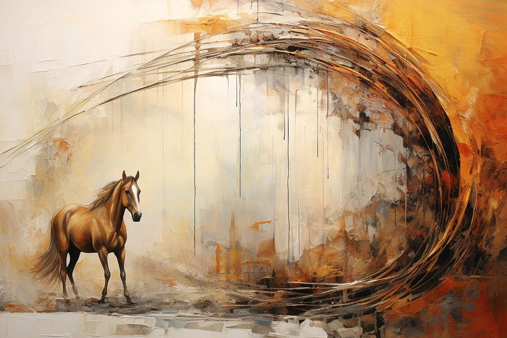 GALLOPING GOLDEN HORSE PAINTING 24in X 16in WITH BLACK FRAME view 2