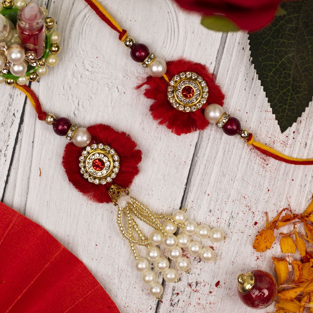 Craftlayout Lumba Red Pearl Rakhi For Brother and Bhabhi, Gift Hamper view 2