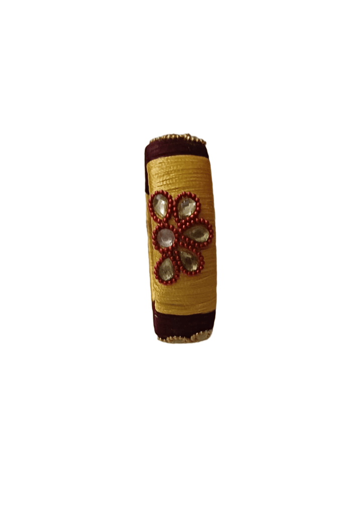Silk Thread Bangle Set for Women - Yellow and Maroon view 2