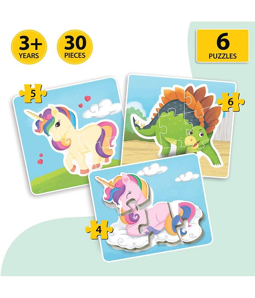 Little Berry Baby’s First Jigsaw Puzzle Set of 2 for Kids: World of Dinosaurs and Magical Unicorns - 15 Puzzle Pieces Each view 2