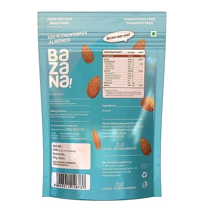 Bazana 100% Californian Raw Almonds and Premium Cashews Combo: High Protein, Fiber-Rich Snacking for Bone Health, Heart Wellness, and Immunity Boost - 205g, Pack of 2 view 2