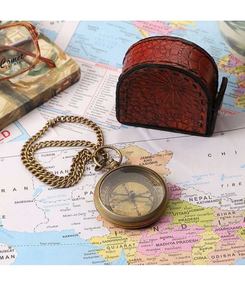 Generic - Brass Antique Pocket Compass with Leather Cover Showpiece 1 cm view 2