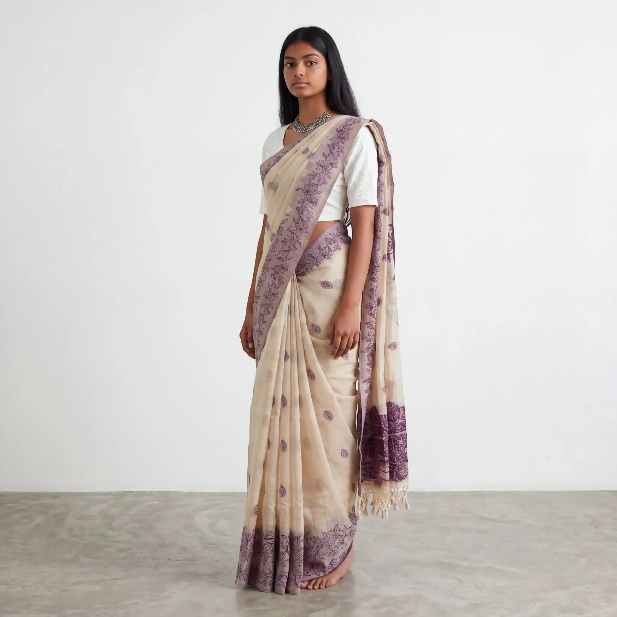 Handwoven Sambalpuri Cotton Saree in Mauve with Baandha Ikat Motifs view 2