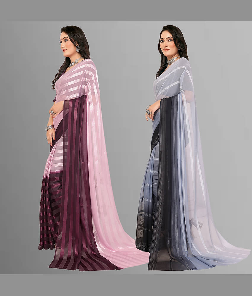 ANAND SAREES Satin Striped Saree With Unstitched Blouse Piece ( Multicolor ) view 2