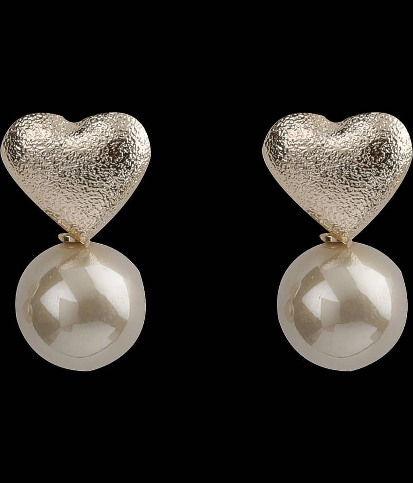 Silver Shine Lovely Gold Simple Polished Heart Design With Pearl Stud Earring For Girls And Women view 2
