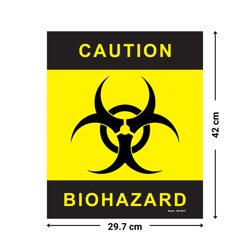 Biohazard Caution Sticker with Black and Yellow Symbol - High-Visibility Safety Labels - Horizontal (Pack of 5, A4, A3) - Waterproof view 2