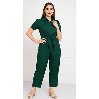 Sands Apparel Dark Green Graphic Print Polyester Jumpsuit for Women Trendy Casual Party Wear Outfit view 2