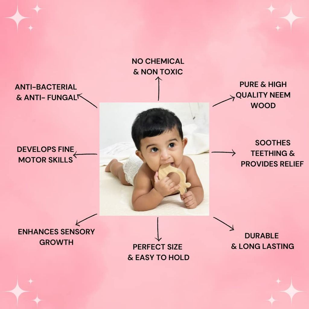 Neem Wood Teethers for Babies of Age 0 to 3 Years | Pure Organic Teething Toys for Infants | Apple & Mango Shapes view 2