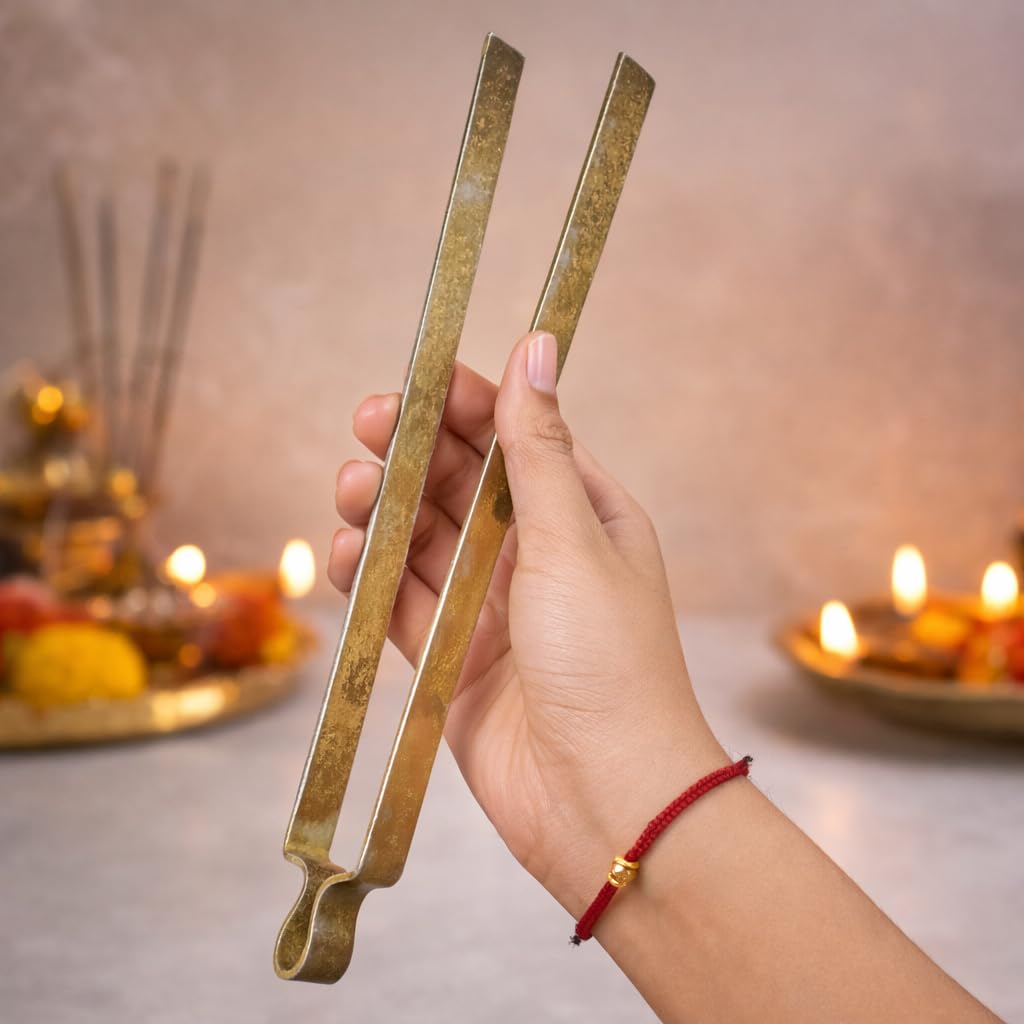 12 Inch Iron Fire Tongs for Pooja & Kitchen � Long Charcoal Tong/Coal Picker Tool � Durable Chimta for BBQ, Stove, Agarbatti & Diya Use � Ice Tongs � Kari Kottai Karandi view 2