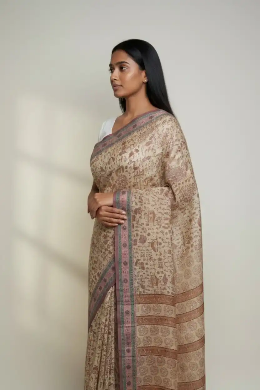 Sambalpuri Baandha Ikat Cotton Saree in Cream, with Blouse Piece view 2