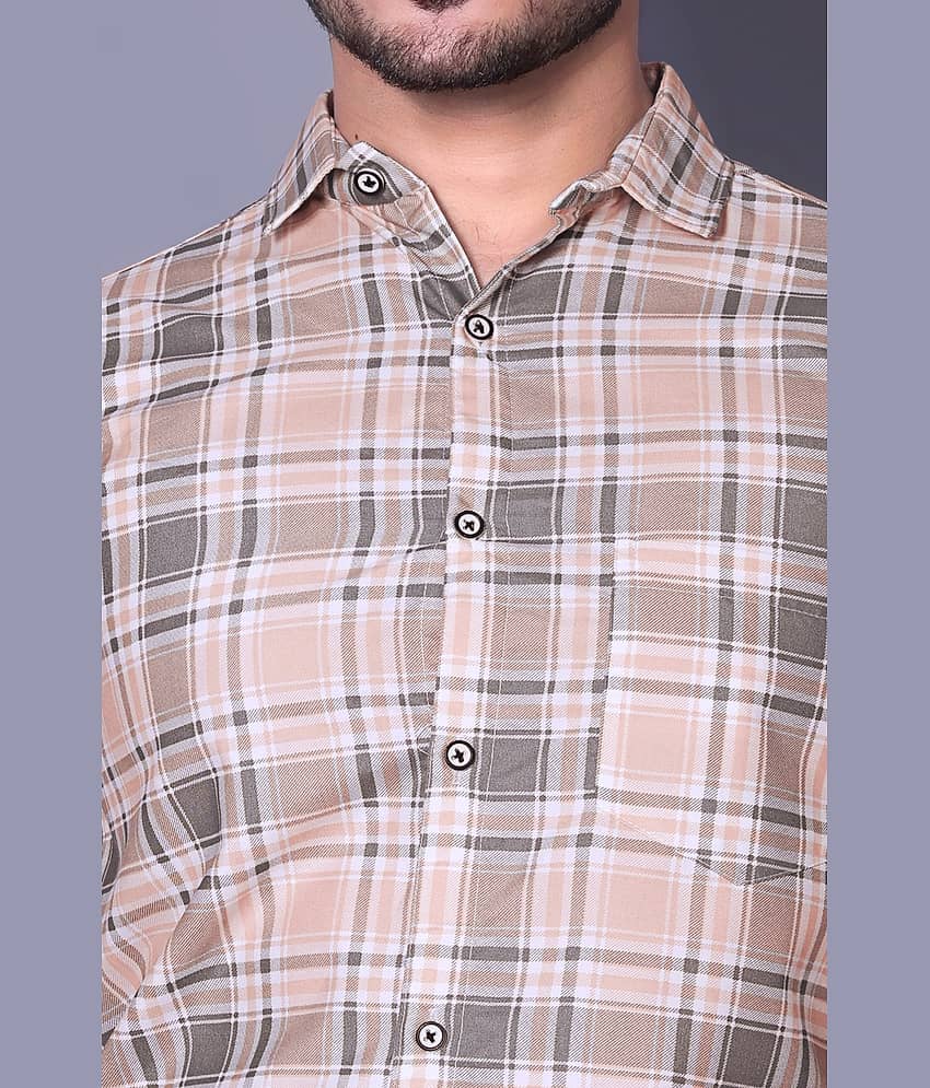 MOUDLIN Cotton Blend Slim Fit Checks Full Sleeves Men's Casual Shirt - Beige ( Pack of 1 ) view 2