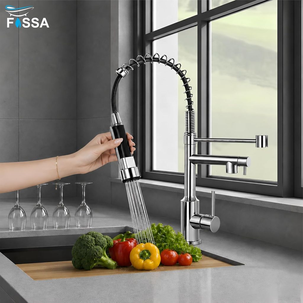 Spring Pull Down Kitchen sink Mixer Faucet SS 360° Hot & Cold Silver view 2
