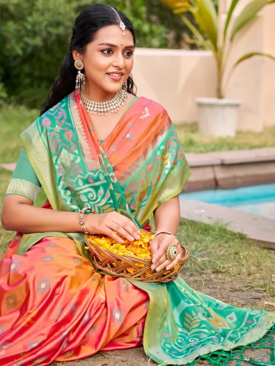 Peach Silk Saree view 2