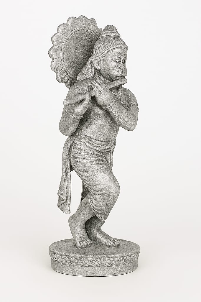 Divine Bal Krishna Flute Player Statue - Grey Stone Finish view 2