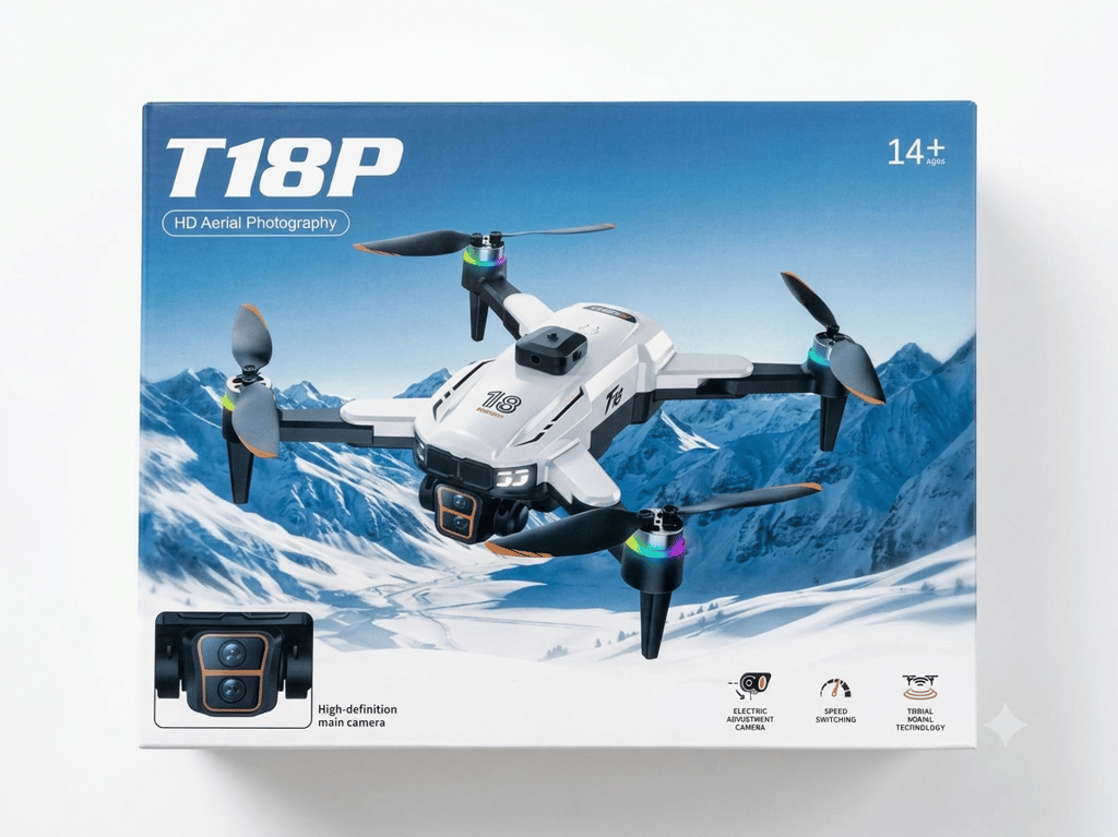 T18P HD Aerial Photography Drone with Brushless Motor, Dual Camera & Optical Flow Positioning | Includes Big Screen Remote, 2x Batteries & Memory Card | LED Lights, Perfect Birthday Gift for Beginners view 2