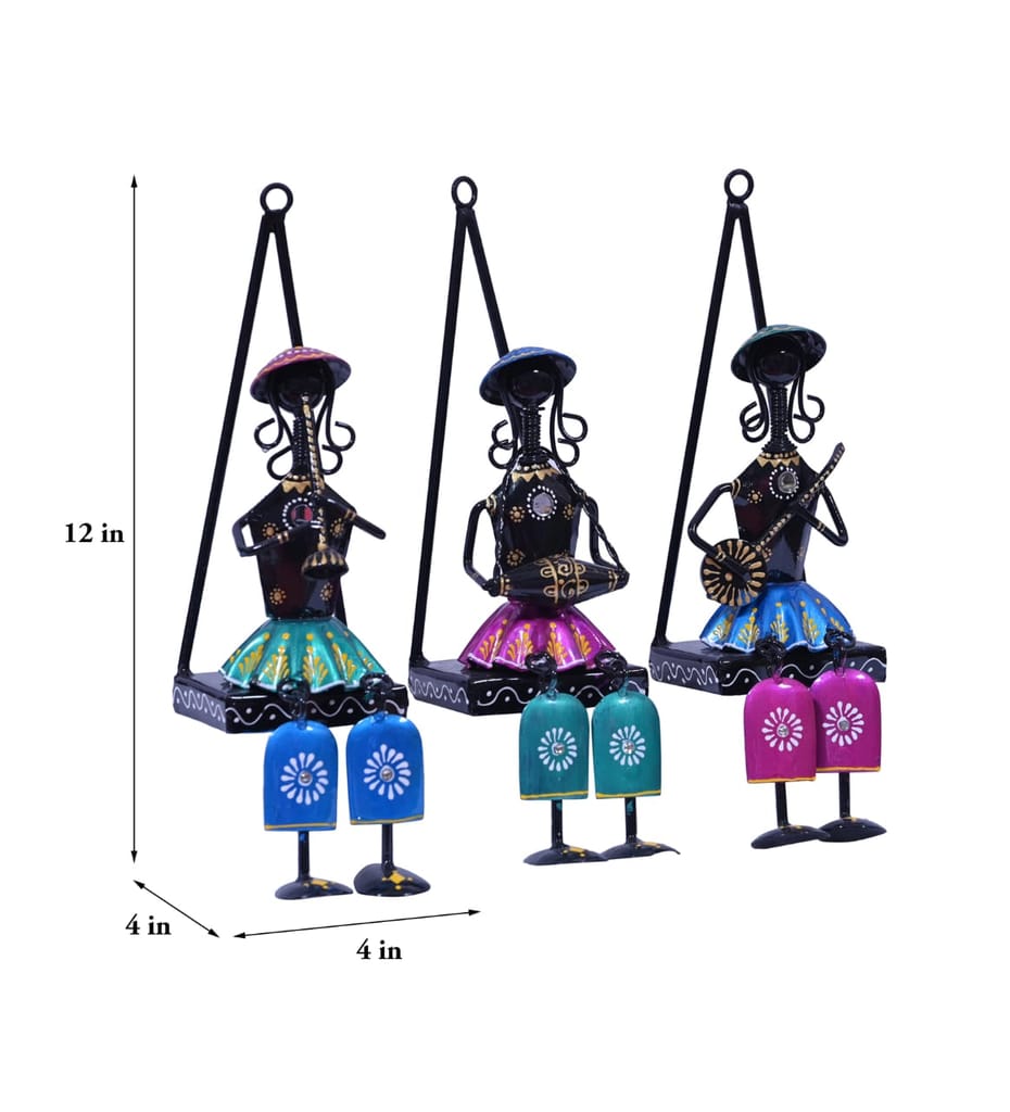 Handcrafted Iron Wall Hanging Musician Set Ethnic Home Decor Traditional Iron Musician Wall Art Hanging Set view 2