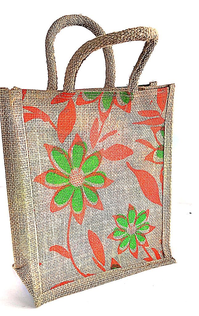 Jute Tote Bag with Floral Print view 2