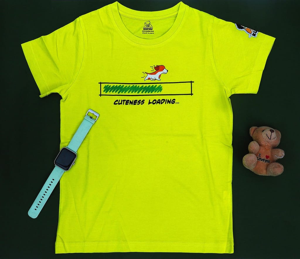 KUCHU Unisex T-Shirt | Cuteness Loading Print | 10–11 Years | Cotton Modal Fabric | Soft Feel | Breathable | Digitally Printed | Vibrant Colour Yellow view 2