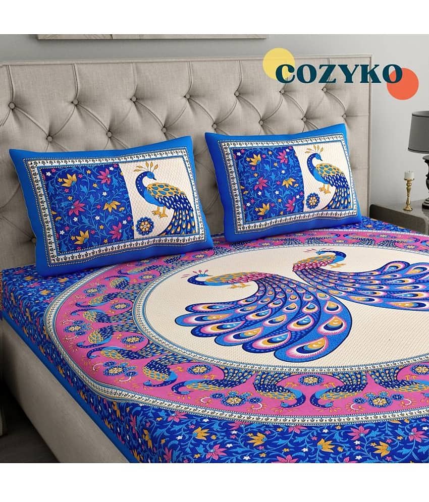 COZYKO Cotton 1 Double Bedsheet with 2 Pillow Covers ( Multicolor ) view 2